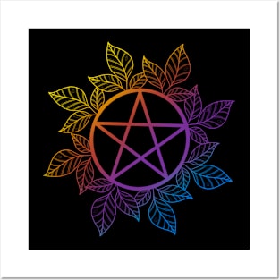 Rainbow Leafy Pentagram Posters and Art